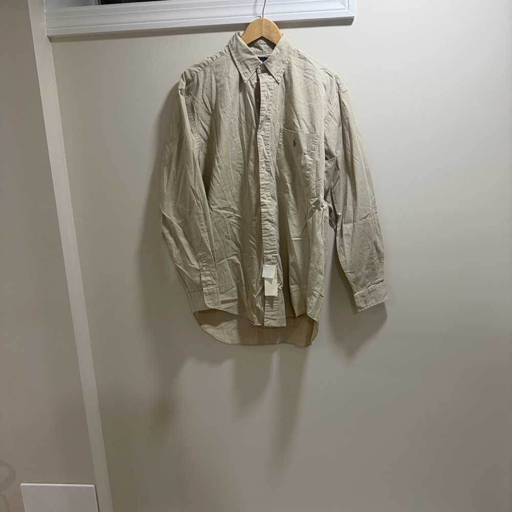 Ralph Lauren Men's Medium Beige Long Sleeve Button Up Shirt